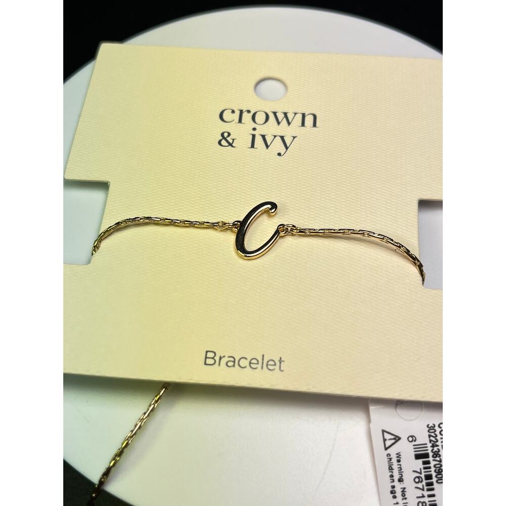 Crown & Ivy Gold Initial C Letter Bracelet Adjustable Chain Dainty NEW
